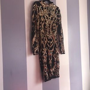 Black and Rose Gold Sequin Mini Dress